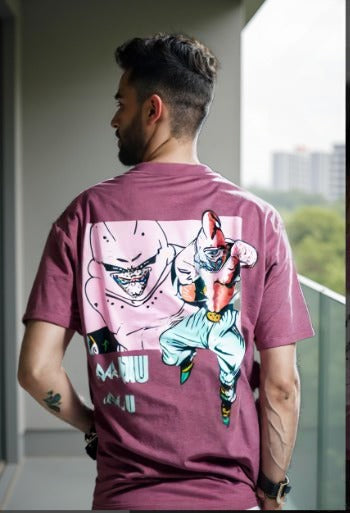 DRAGOM BALL - Pink Men's Printed Drop-Shoulder Sleeve Oversize T-shirt